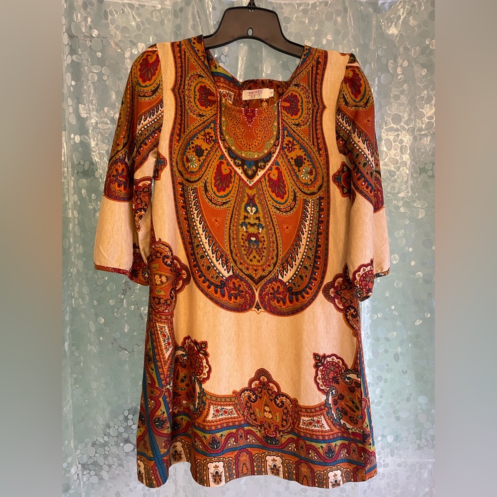 Funky People Paisley Lined Mini Dress Size Med 3/4 Sleeve